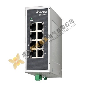 Delta Electronics DVS-008I00 Industrial Ethernet Switch, 8 Port DIN-Rail or Wall-Mountable